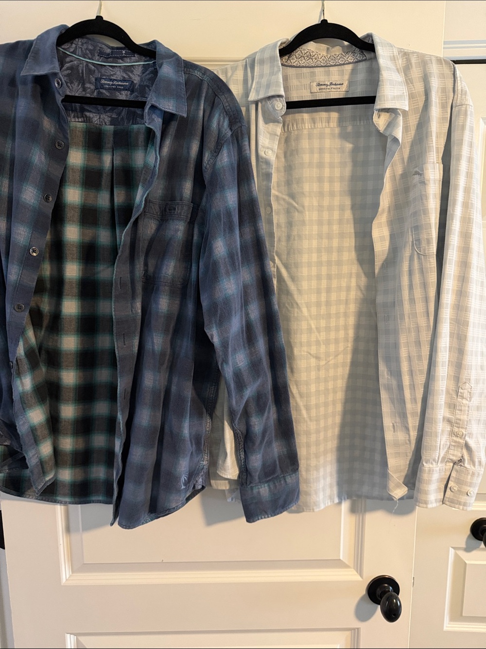Tommy Bahama Blue and Light Gray Plaid Button-Down Shirts Duo